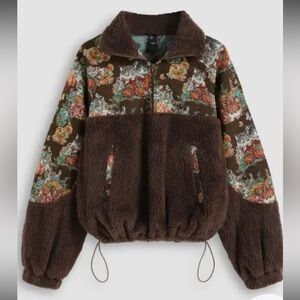 NWT Cider Fleece Collar Floral Cat Knotted Sweatshirt